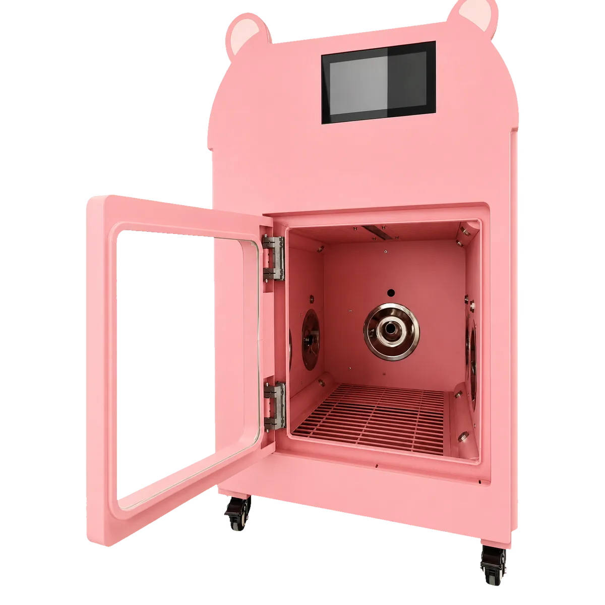 inside the cat and small dog wash machine cabin with spray and drying nozzles