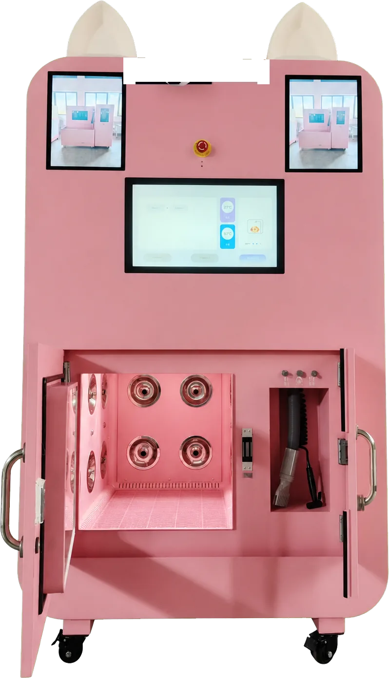 Double doors open — washing chamber and dryer bay