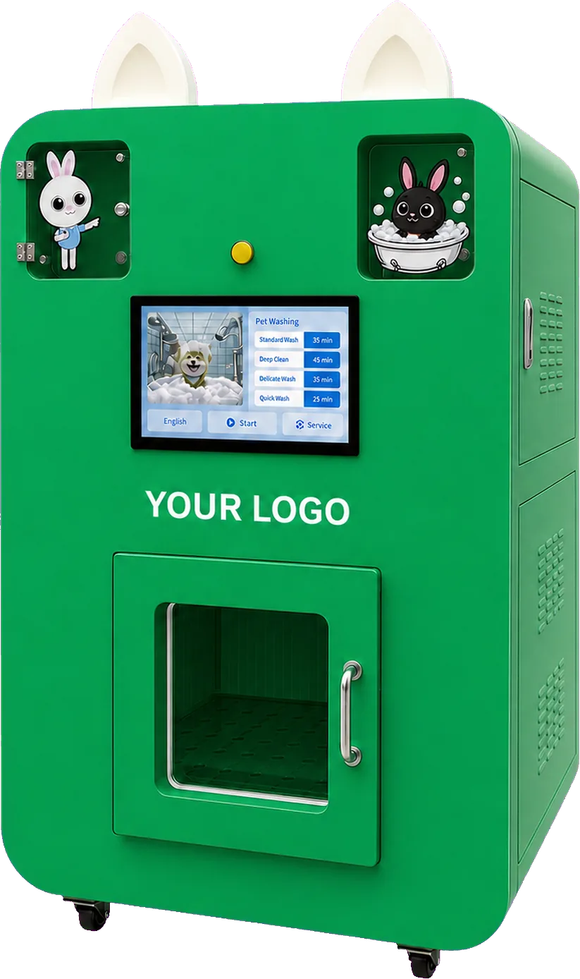 OEM pet wash machine in a custom cabinet color with your logo on the front