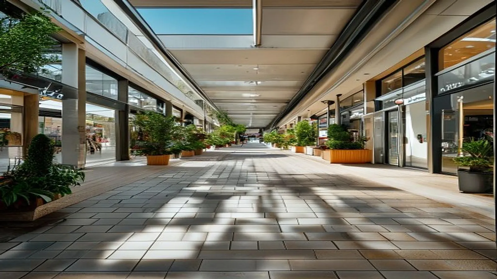 Retail walkway where a self-serve pet wash station is installed